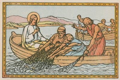 Scène uit het leven van Jezus (gekleurde gravure) door French School