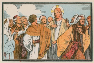 Scène uit het leven van Jezus (gekleurde gravure) door French School
