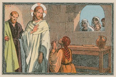Scène uit het leven van Jezus (gekleurde gravure) door French School