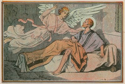 Scène uit het leven van Jezus (gekleurde gravure) door French School