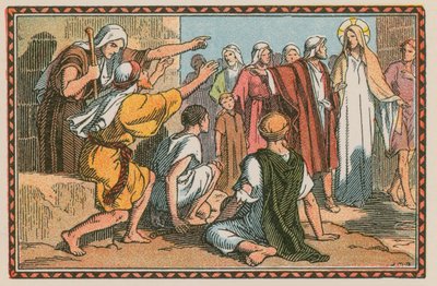 Scène uit het leven van Jezus (gekleurde gravure) door French School
