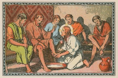 Scène uit het leven van Jezus (gekleurde gravure) door French School