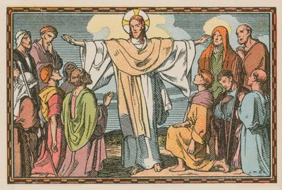 Scène uit het leven van Jezus (gekleurde gravure) door French School
