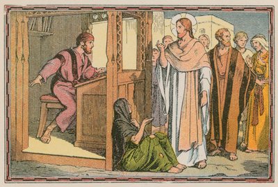 Scène uit het leven van Jezus (gekleurde gravure) door French School