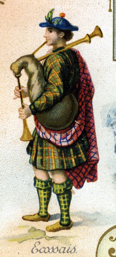 Schotse man. Uitgave de Parijse lithografie, eind 19e eeuw. Serie van 25 reclamechromos voor de Dijon fabriek van Biscuits Pernot, opgericht in 1869. Detail van de personages in traditionele kleding door French School