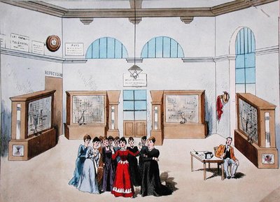 Decorontwerp voor een operette met vrouwelijke telefonistes in een centrale telefooncentrale, eind 19e eeuw door French School