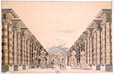 Decorontwerp voor een niet-geïdentificeerd toneelstuk, uit een collectie getiteld Menus Plaisirs du Roi door French School