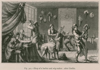 Winkel van een barbier en pruikenmaker (naar Cochin) door French School