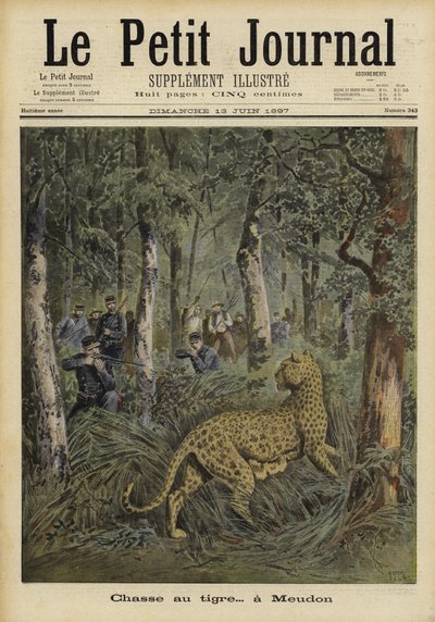 Soldaten jagen op een ontsnapte tijger, Meudon, Frankrijk, 1897 door French School