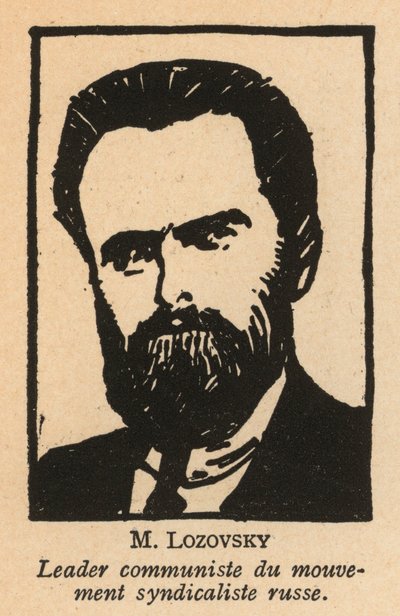 Solomon Lozovski, Russische bolsjewistische revolutionair en Sovjetpoliticus, algemeen secretaris van de Internationale Rode Arbeidsunie (Profintern) (litho) door French School