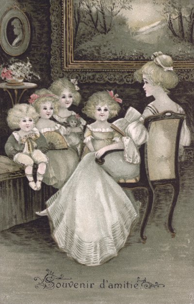 Vriendschapssouvenir (kleurenlitho) door French School