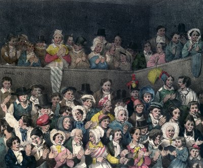 Toeschouwers die applaudisseren in het theater, gegraveerd door Benard en Frey, 1837 door French School