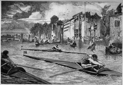 Sportwedstrijd: kanowedstrijd (outrigger) op de Theems. Engeland door French School