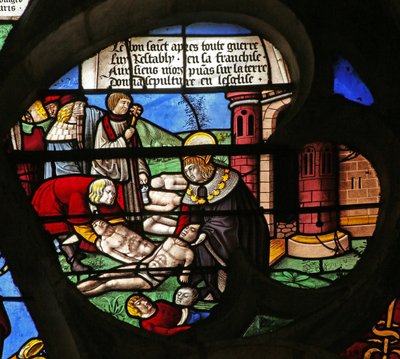 St. Louis verricht goede daden: Begraven van de doden door French School