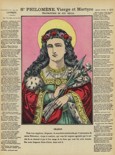 Sint Philomena, maagd en martelares (kleurenlitho) door French School