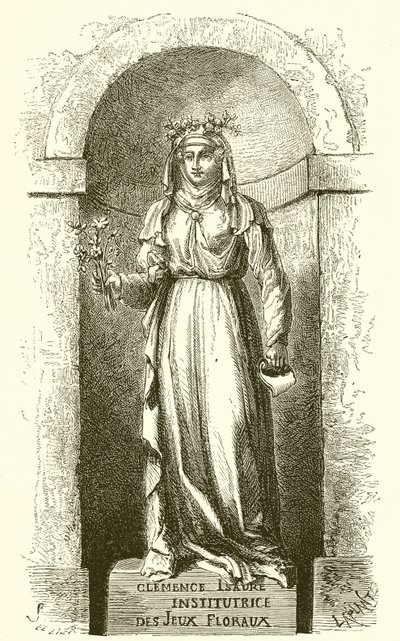Standbeeld van Clemence Isaure in de kamer van Jeux Floraux in Toulouse door French School