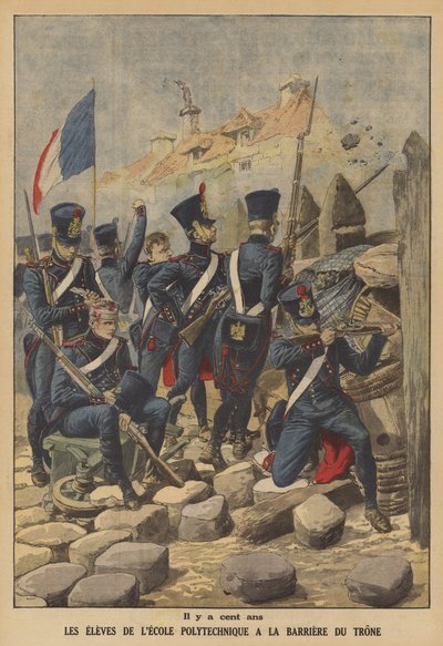 Studenten van de Ecole Polytechnique verdedigen de Barriere du Trone, een van de poorten van Parijs, in 1814 door French School