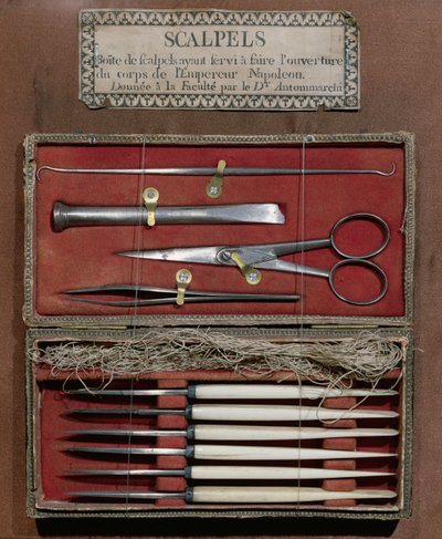 Chirurgische instrumenten gebruikt door dokter Antommarchi voor de dissectie van keizer Napoleon I (1769-1821) door French School