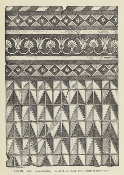 Susa, geëmailleerde klei, hoogte van onderste baksteen, 20 cm; hoogte van bovenste, 12 cm door French School