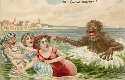 Zwemmer achtervolgd door zeemonster door French School