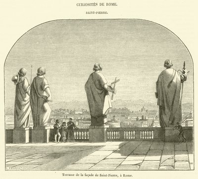 Terras op de gevel van de Sint Pieter, Rome (gravure) door French School