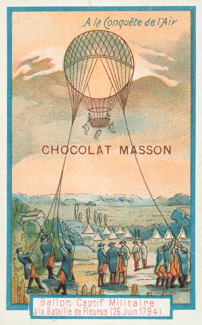 Verankerde militaire ballon bij de Slag bij Fleurus, 26 juni 1794 door French School