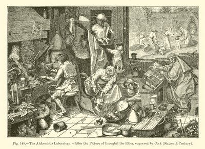 Het laboratorium van de alchemist door French School