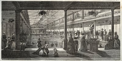 De baden in Hotel Lambert, Ile Saint-Louis, Parijs, midden 19e eeuw - Hotel Lambert, Ile Saint-Louis, zwemschool voor dames - Bain Lambert - Gravure in 