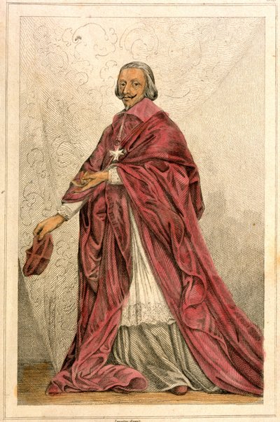 De Kardinaal van Richelieu (1585-1642) - Gravure 19e eeuw. door French School