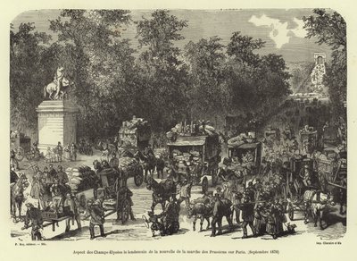 De Champs-Élysées de dag na het ontvangen van het nieuws van de Pruisische mars op Parijs, september 1870 door French School