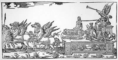 De triomfwagen van de roem, onderdeel van de Triomf van Hendrik II, gepubliceerd in 1551 door French School