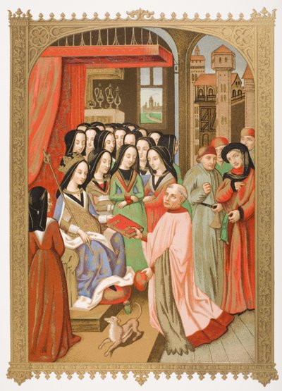 Het Hof van Maria van Anjou (1404-63) facsimile van een miniatuur uit 