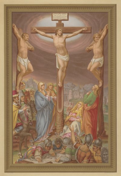 De kruisiging (chromolitho) door French School