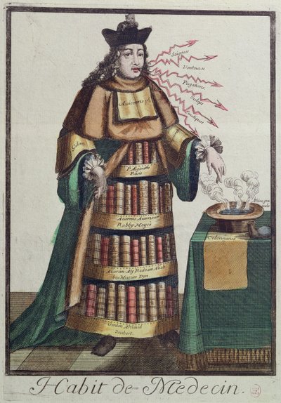 De dokter, een allegorisch kostuumontwerp, naar een afbeelding gegraveerd door een van de Larmessin-familie, ca. 1640-84 door French School