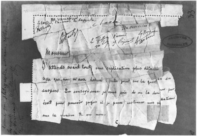 De Dreyfus-affaire, 22 december 1894, telegram verzonden naar Commandant Esterhazy door French School