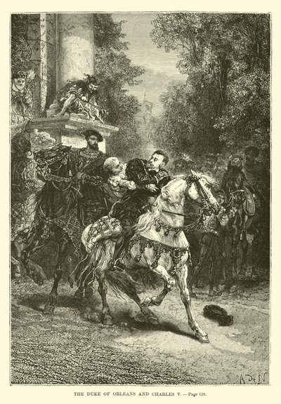 De Hertog van Orléans en Karel V door French School