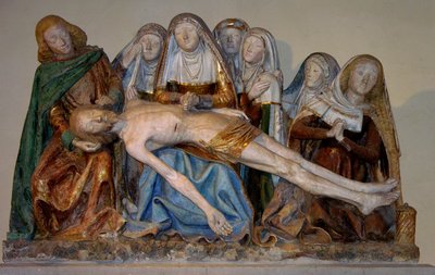 De Graflegging, 1490 (beschilderde steen) (detail) door French School