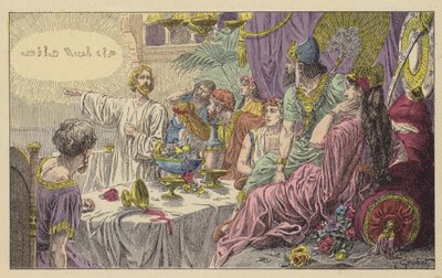 Het feest van Balthazar (kleurenlitho) door French School