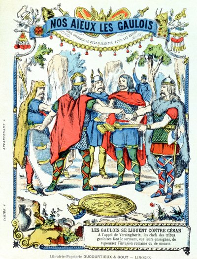 De Gallische leiders in alliantie tegen Julius Caesar, geleid door Vercingetorix, van een beschermhoes voor schoolboeken door French School