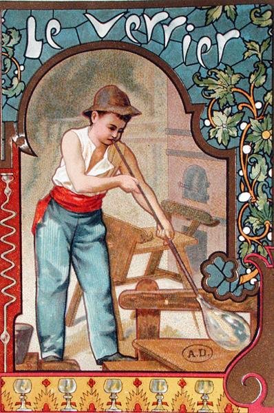 De Glasblazer, ca. 1899 (kleur litho) door French School