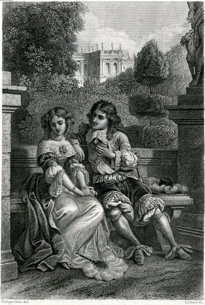 De koning van Frankrijk Lodewijk XIV in het gezelschap van Mademoiselle de la Vallière door French School