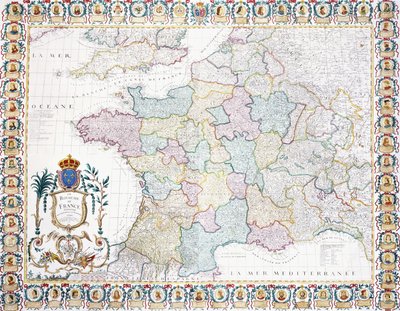 Het Koninkrijk Frankrijk verdeeld in lokale regeringen, 1751 door French School
