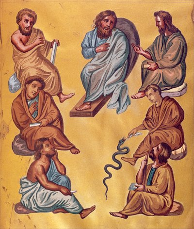 De grote artsen van de oudheid, facsimile uit de Codex Constantinopolitanus van Dioscorides door French School