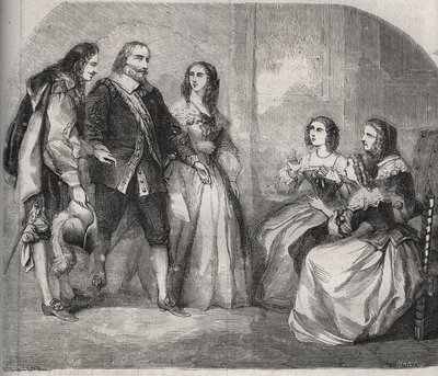 De markies van Montespan, Louis Henri de Pardaillan de Gondrin (1640-1691) (links) kwam het huwelijk voorstellen van Françoise Athénaïs de Rochechouart Mortemart (toen markiezin van Montespan of Madame de Montespan) door French School