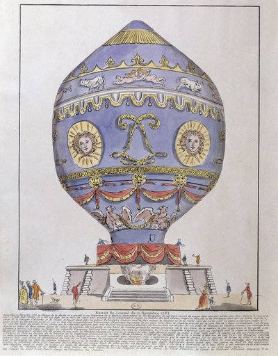 Het ballonexperiment van de gebroeders Montgolfier bij het Chateau de la Muette, 21 november 1783 door French School