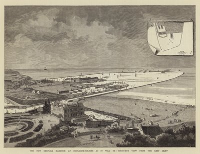 De nieuwe diepzeehaven in Boulogne-sur-Mer zoals het zal zijn, vogelvlucht vanuit de oostelijke klif door French School