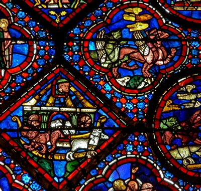 Het Noach-raam: Noach kijkt naar de dieren die de ark verlaten door French School