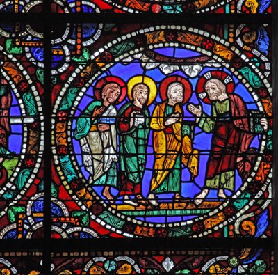 Het Passie raam: Christus daalt af van de berg Tabor door French School