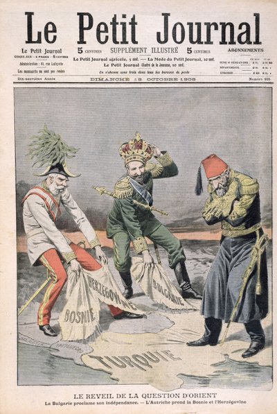 De heropleving van de kwestie van Oriëntaalse landen en de Balkan, omslagillustratie van Le Petit Journal, 18 oktober 1908 door French School