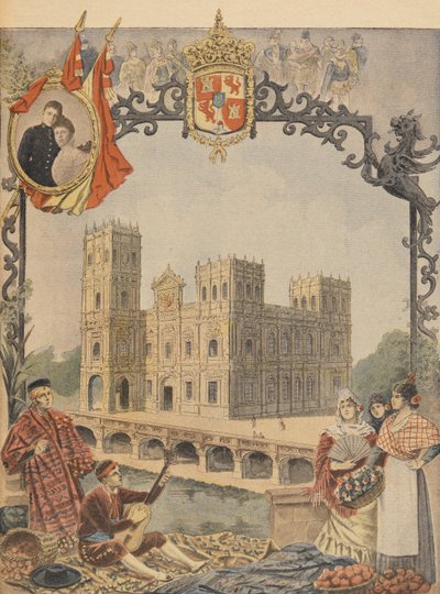 Het Spaanse Paviljoen op de Wereldtentoonstelling van 1900, Parijs, illustratie uit Le Petit Journal door French School